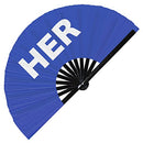 Her Pronouns Bamboo Hand Fan