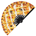 Pizza Hand Fan Frozen Pizza Dough Cosplay Pizza Sauce Pizza Cheese Outfit Folding Fan UV Glow Hand Fan Costume Pizza Merch Gifts Outfit Rave Fan