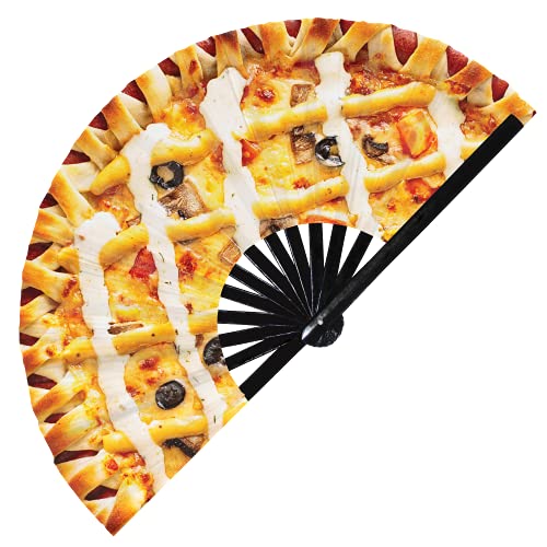 Pizza Hand Fan Frozen Pizza Dough Cosplay Pizza Sauce Pizza Cheese Outfit Folding Fan UV Glow Hand Fan Costume Pizza Merch Gifts Outfit Rave Fan