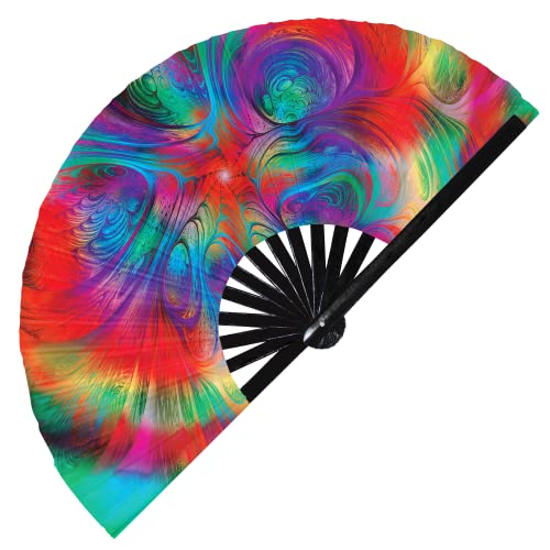 Psychedelic Iridescent Trippy Acid Hand Fan Rave Accessories Holographic Rainbow Fan Gears Party Event Fans Optical Hand Fan