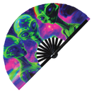 Alien Psychedelic hand fan foldable bamboo circuit rave hand fans Rainbow Acid UFO party gear gifts music festival rave accessories