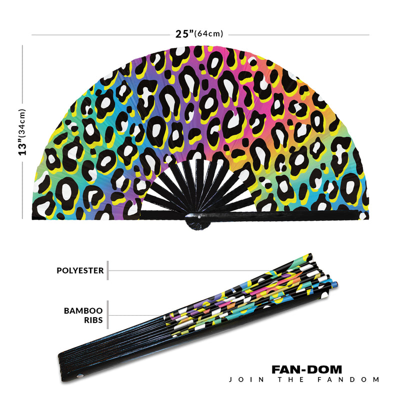 Leopard Print Pattern UV Glow Foldable Hand Fan | Leopard Fur Print Pattern Handheld Fan Animal Leopard Print Fan for Animal Print Lovers