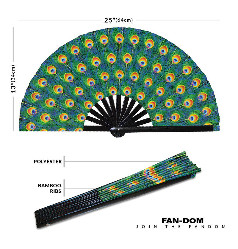 Peacock Print Pattern UV Glow Foldable Hand Fan | Peacock Feather Print Pattern Handheld Fan Animal Peacock Wing Fan for Animal Print Lovers