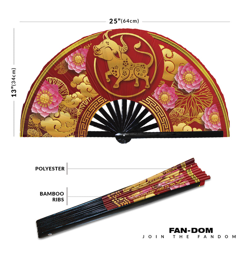 Hand Fan 2021 Chinese New Year Ox UV Glow Year of The Ox Foldable Hand Fan Kung HEI Fat Choy Ox Fan