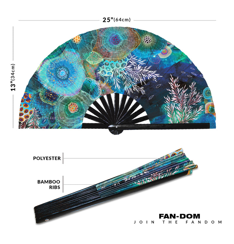 Coral Reef Foldable Hand Fan UV Glow | Underwater Coral Reef Handheld Rave Fan Coral Decor Hand Fan for Woman Bamboo Hand Fan Underwater Fan