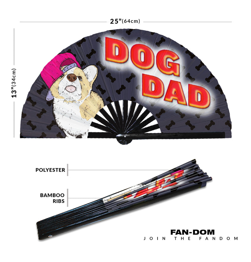 Dog Dad UV Glow Handheld Fan Dog Daddy Fan Dog Papa Foldable Bamboo Hand Fan for Men and Women Chinese Bamboo Fan for Dog Lovers and Dog Owners