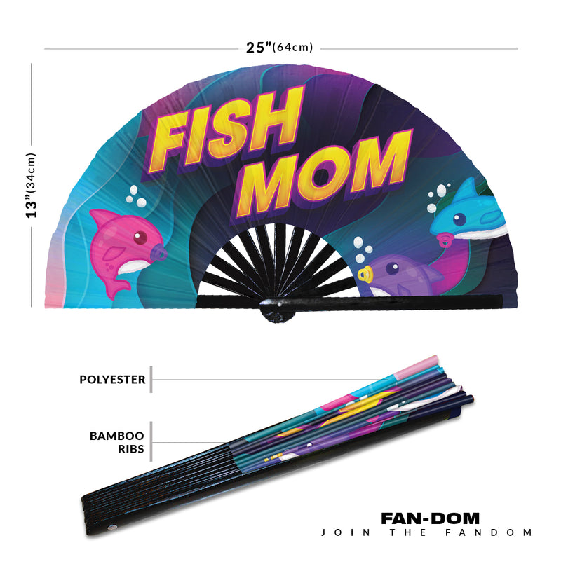 Fish Mom UV Glow Hand Fan Fish Lady Folding Hand Fan koi Mommy Handheld Fan Fish Mama Fish Lovers Gift Fish pet Owners Gift