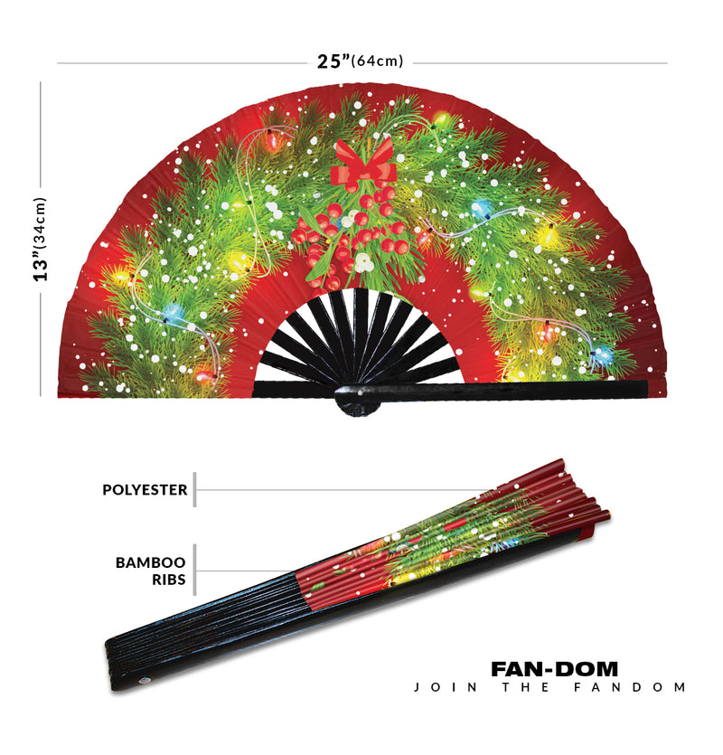 Christmas Mistletoe UV Glow Foldable Hand Fan Christmas Kung fu Fan Kiss Under The Mistletoe Fan New Year Fan