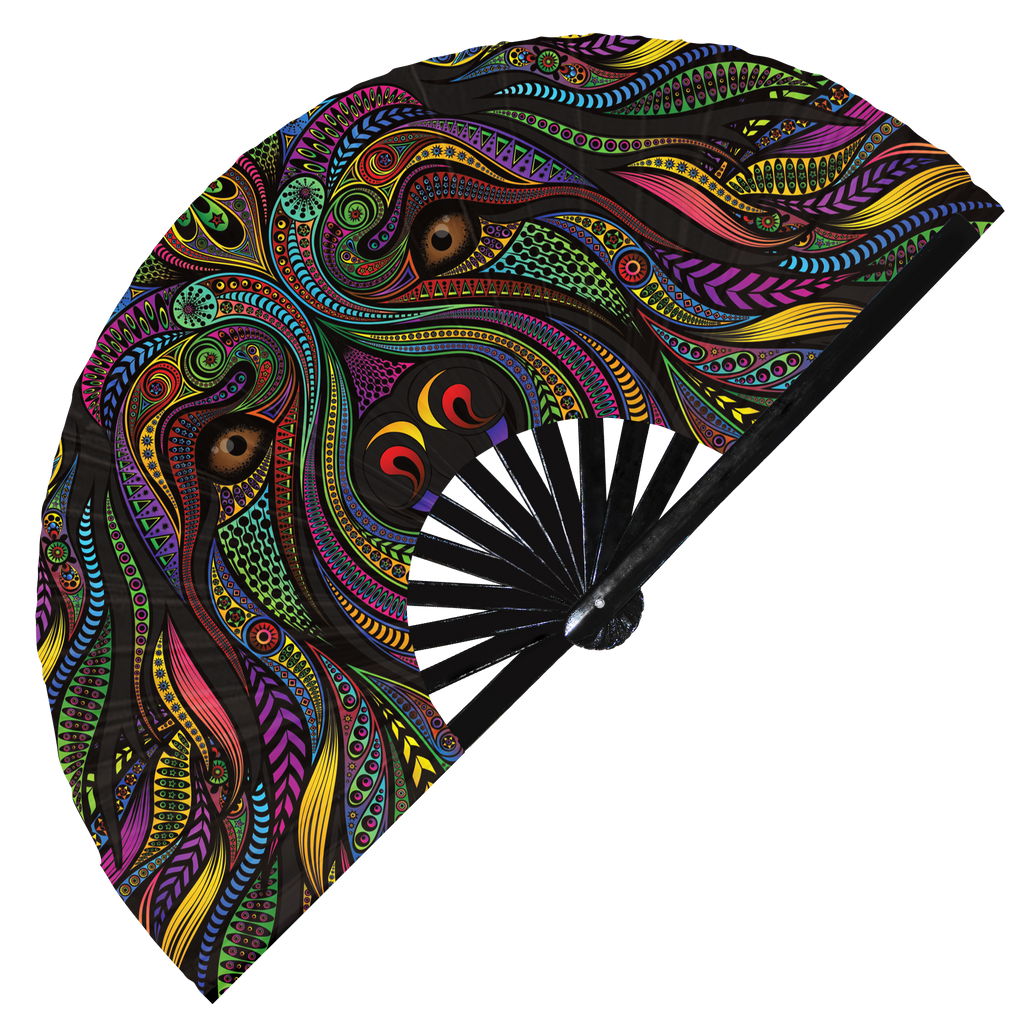 Manda Fan Hand fan Animal Mandala foldable bamboo circuit rave hand fans Boho ...