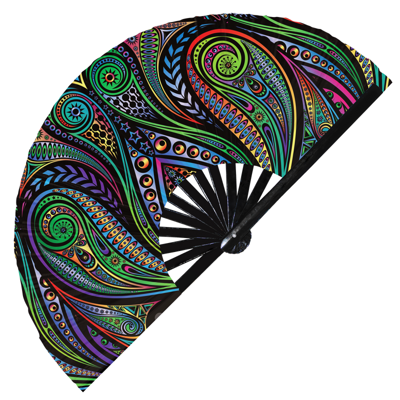 Hand fan Animal Mandala  foldable bamboo circuit rave hand fans Boho Abstract Colorful Paisley Neon Tribal Pattern Fan outfit party gear gifts music festival rave accessories