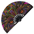 Animal Mandala hand fan foldable bamboo circuit rave hand fans Boho Abstract Colorful Paisley Neon Tribal Coloring Line Art Pattern Fan outfit party gear gifts music festival rave accessories