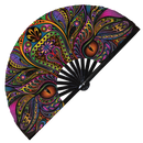 Animal Mandala hand fan foldable bamboo circuit rave hand fans Boho Abstract Colorful Paisley Neon Tribal Coloring Line Art Pattern Fan outfit party gear gifts music festival rave accessories