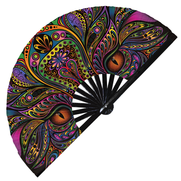 Animal Mandala hand fan foldable bamboo circuit rave hand fans Boho Abstract Colorful Paisley Neon Tribal Coloring Line Art Pattern Fan outfit party gear gifts music festival rave accessories