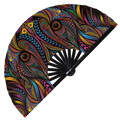 Hand fan Animal Mandala  foldable bamboo circuit rave hand fans Boho Abstract Colorful Paisley Neon Tribal Pattern Fan outfit party gear gifts music festival rave accessories