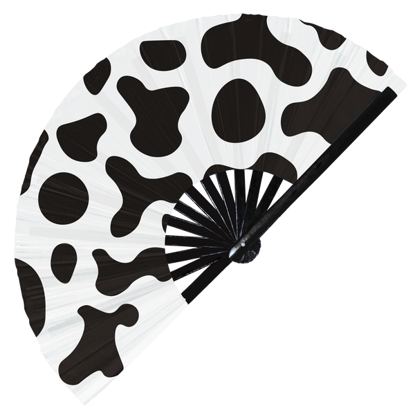 Cow Print Pattern UV Glow Foldable Hand Fan Cow Fur Print Patterns Stuff Handheld Fan Animal Cow Print Fan for Animal Print Lover
