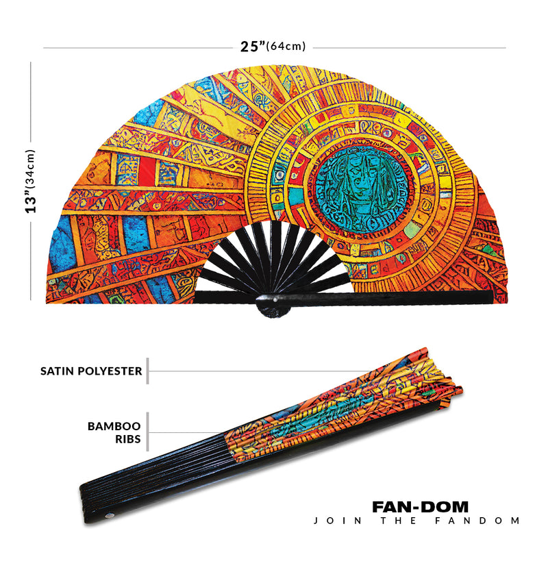 Aztec hand fan foldable bamboo circuit rave hand fans Tribal Mayan Colorful Traditional Pattern party gear gifts music festival rave accessories