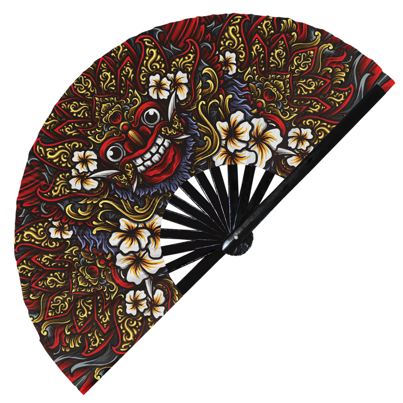 Balinese Barong Mask Hand Fan UV Glow Ornament Artwork Decor Bali Culture Indonesia Traditional Barong Garuda rangda Cultural Folding Fan