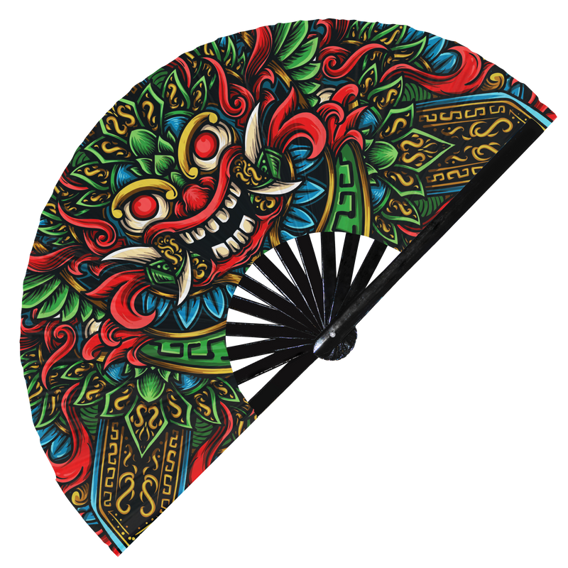 Balinese Barong Mask UV Glow Hand Fan Ornament Artwork Decor Bali Culture Indonesia Traditional Barong Garuda Cultural Fans