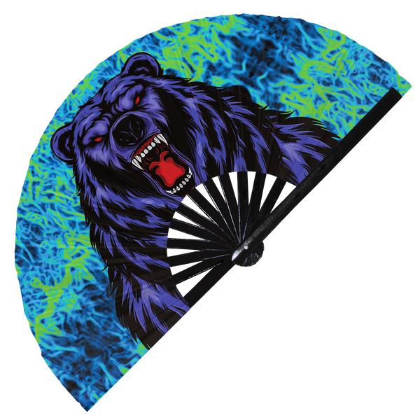 Bear hand fan foldable bamboo circuit rave hand fans Grizzly Bear Black Bear Cute Roaring Angry Bear Paw Claw Head Mandala Line Art Bear Brown Bear Fan outfit party gear gifts music festival rave accessories