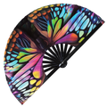 Butterfly Wings hand fan foldable bamboo circuit rave hand fans Monarch Rainbow Galaxy party gear gifts music festival rave accessories