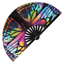 Butterfly Wings hand fan foldable bamboo circuit rave hand fans Monarch Rainbow Galaxy party gear gifts music festival rave accessories