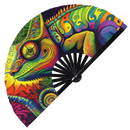 Chameleon Trippy hand fan foldable bamboo circuit rave hand fans Rainbow Acid psychedelic party gear gifts music festival rave accessories