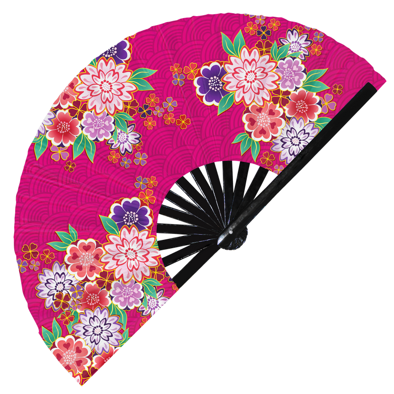 Sakura Blossoms Hand Fan UV Glow Foldable Bamboo Fan Japanese Cherry Blossoms branches tree decor spring flowers Handheld Fans