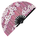 Sakura Blossoms Hand Fan UV Glow Foldable Bamboo Fan Japanese Cherry Blossoms branches tree decor spring flowers Handheld Fans