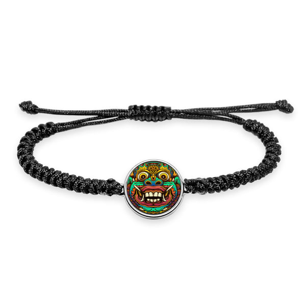 Balinese Barong Mask String Bracelet UV glow Braided Rope Stainless Ornament Artwork Decor Bali Culture Indonesia Garuda Fashion Hand Accessory bangle armlet wristlet for men and women