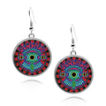 Evil Eye Circle silver earrings for women UV glow Stainless Dangling mexican evil eye decor iridescent holographic pyschedelic Accessory dangle cartilage earring jewelry