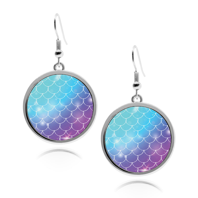 Mermaid Scales Circle silver earrings UV glow holographic sirena iridescent summer trippy rainbow little mermaid scales fins Round Drop jewelry
