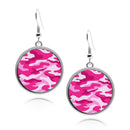 Military Camouflage Pattern circle earrings silver round earrings Stainless Dangling Army Navy Camo Accessory Round Drop jewelry for women