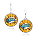 comic manga style effect silver earrings circle round earring comic style strip bang oops kaboom err comic jewelry hahaha pow comics poof comic effect zap hello boom
