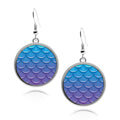 Mermaid Scales Circle silver earrings UV glow holographic sirena iridescent summer rainbow little mermaid scales fins Round Drop jewelry