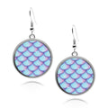 Mermaid Scales Circle silver earrings UV glow holographic sirena iridescent summer trippy rainbow little mermaid scales fins Round Drop jewelry