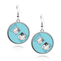 Cute Cat Pockets Circle silver earrings UV glow Stainless Dangling Ornament Funny cartoon kittens cat lovers Accessory Round Drop jewelry