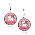 Cute Cat Pockets Circle silver earrings UV glow Stainless Dangling Ornament Funny cartoon kittens cat lovers Accessory Round Drop jewelry