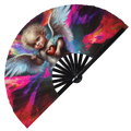 Cupid Psychedelic Cherub | Hand Fan foldable bamboo gifts Festival accessories Rave handheld event Clack fans