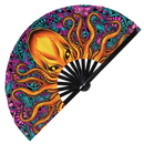Octopus hand fan foldable bamboo circuit rave hand fans Angry Psychedelic Iridescent Rainbow Trippy Flip Octopus Mandala Decor Art Tentacles Animal Fan outfit party gear gifts music festival rave accessories