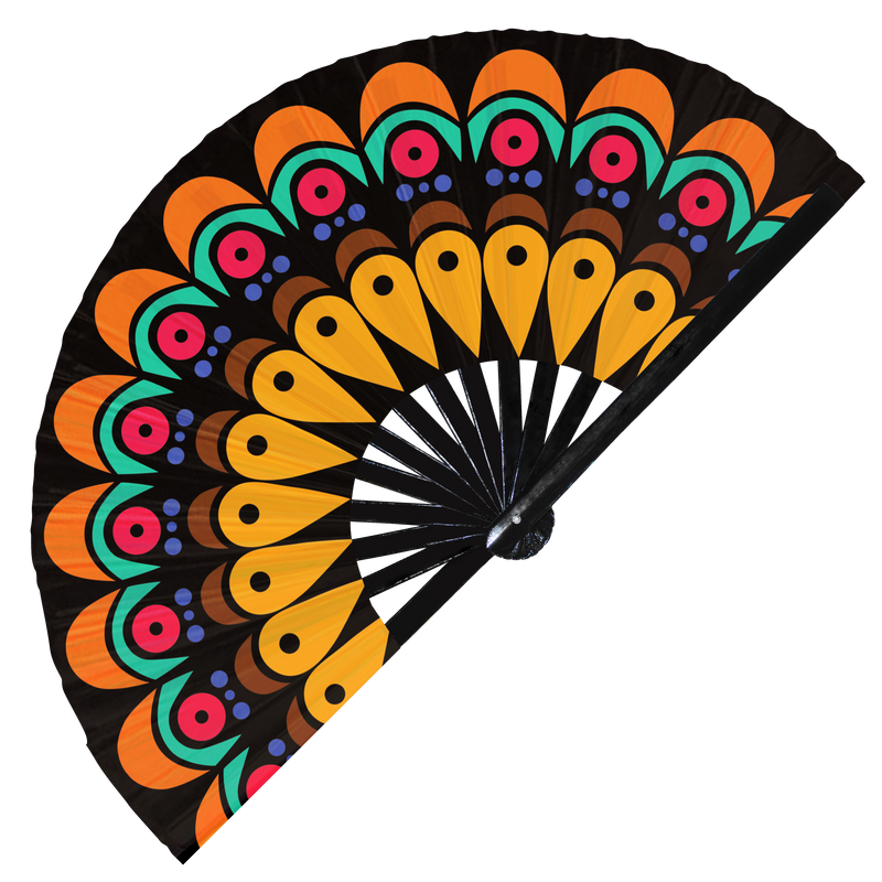 Turkey Feathers Hand Fan UV Glow Foldable Bamboo Fan Thanksgiving Turk