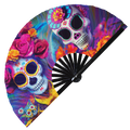 Dia De Los Muertos hand fan foldable bamboo circuit rave hand fans Alebrijes Spirit Animal sugar mexican skulls day dead huichol Trippy Psychedelic Colorful party gear gifts music festival rave accessories 