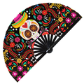 Dia De Los Muertos hand fan foldable bamboo circuit rave hand fans colorful sugar mexican skulls day dead huichol outfit party gear gifts music festival rave accessories