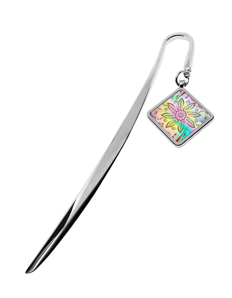 Henna Tattoo Tibetan Bookmark UV Glow Silver Hook Diamond Charms Stainless Steel Holographic Iridescent Rainbow Bookmarks for Women