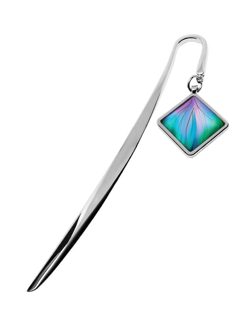Butterfly Wings Tibetan Bookmark UV Glow Silver Hook Diamond Charms Book Mark Stainless Steel Rainbow Monarch Butterfly Print Jewelry Gift