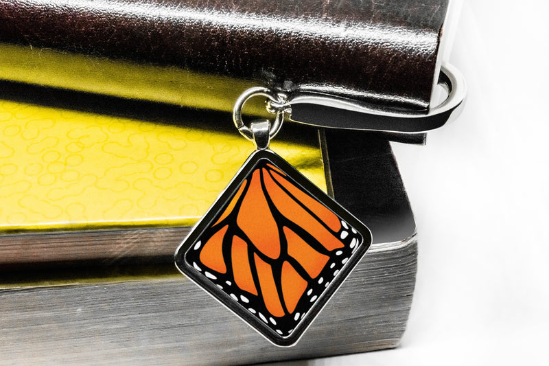 Butterfly Wings Tibetan Bookmark UV Glow Silver Hook Diamond Charms Book Mark Stainless Steel Rainbow Monarch Butterfly Print Jewelry Gift