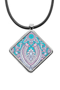 Henna Tattoo diamond pendant silver necklaces for women Square charm stainless steel holographic iridescent rainbow stencil jewelry necklaces for women