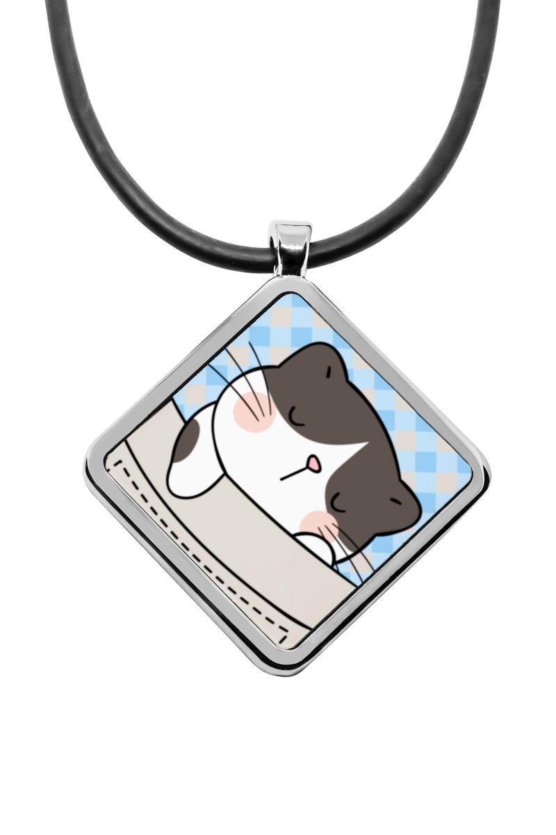 Cute Cat Pockets diamond pendant silver necklace Square charm stainless steel Ornament Funny cartoon kittens cat lovers gift jewelry