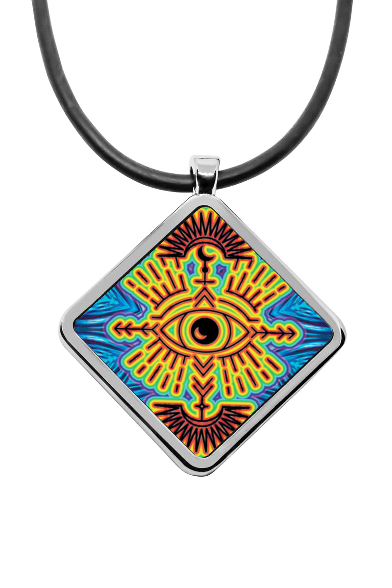 Evil Eye diamond pendant silver necklaces for women Square charm stainless steel mexican evil eye decor iridescent holographic pyschedelic jewelry necklaces for women
