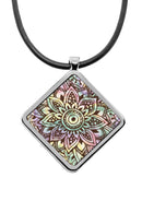 Henna Tattoo diamond pendant Custom print pendant personalized pendant holographic iridescent rainbow stencil jewelry accessory charms cute silver necklaces for women