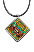 Balinese Barong Mask diamond pendant silver necklace Square charm stainless steel Ornament Artwork Decor Bali Culture Indonesia Garuda gift jewelry